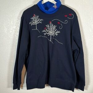 Holiday Editions Blue Embroidered Crewneck & Layered Turtleneck Size 2X
